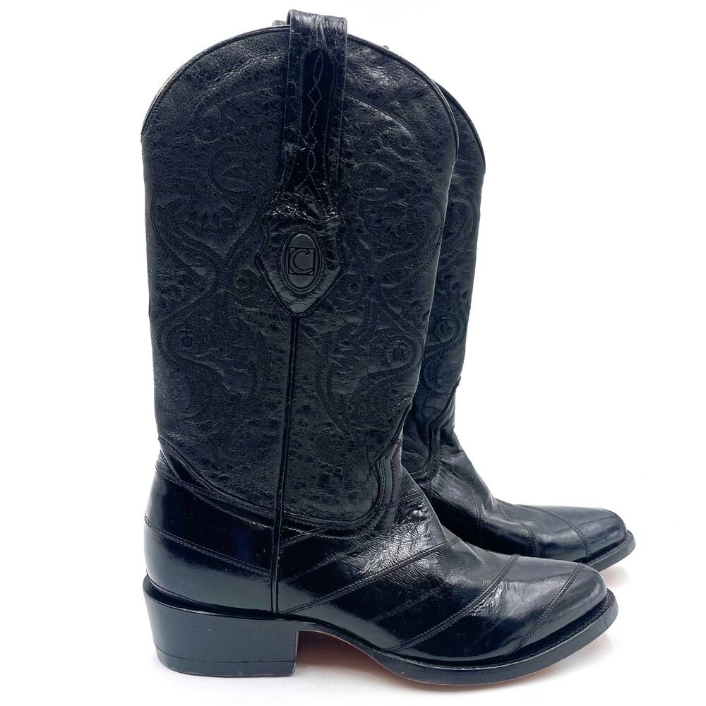 Cuadra Black Western Boots Size 6‎ Eel Genuine Leather Block Heel